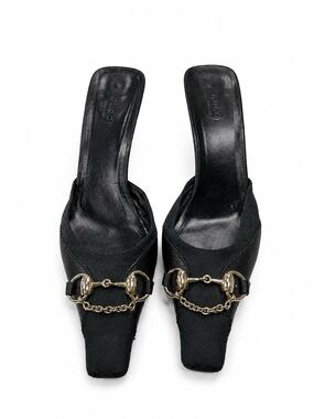Vintage Tom Ford Gucci Black Horse-bit Mules Y2K